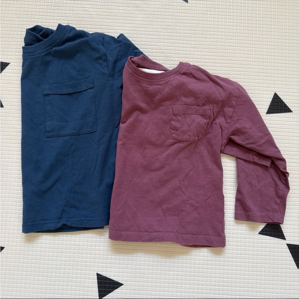 2x Zara 2T-3T Long Sleeve Pocket Tees Red Blue